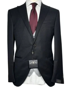 Corneliani Mens Black and Silver Mixed Pattern Fully-Canvassed Peak Lapel Classic Fit 3-Piece Wool Blend Suit - 40R