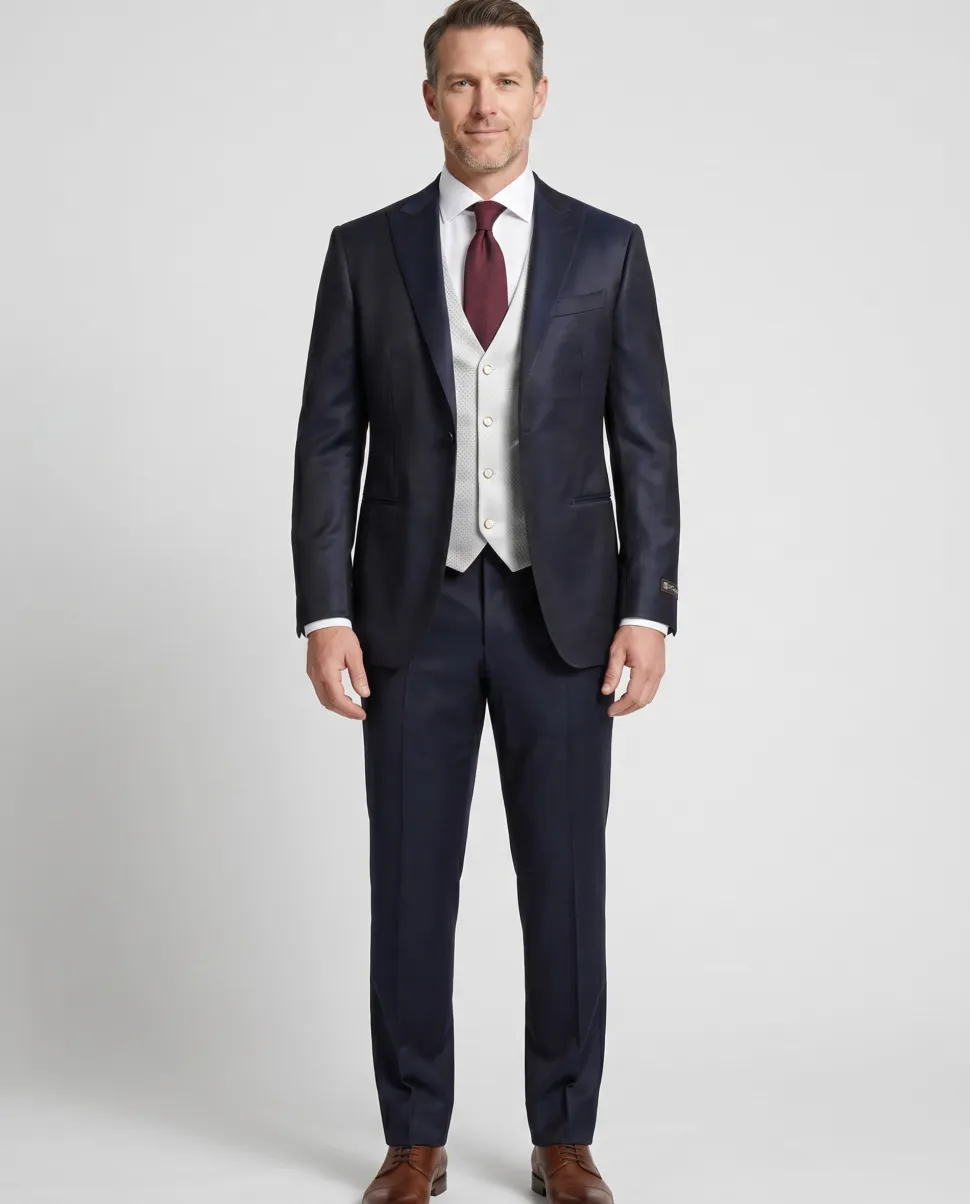 Corneliani Mens Black and White Mixed Pattern Fully-Canvassed Peak Lapel Slim Fit 3-Piece Wool Blend Suit - 36S