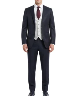Corneliani Mens Black and White Mixed Pattern Fully-Canvassed Peak Lapel Slim Fit 3-Piece Wool Blend Suit - 36S