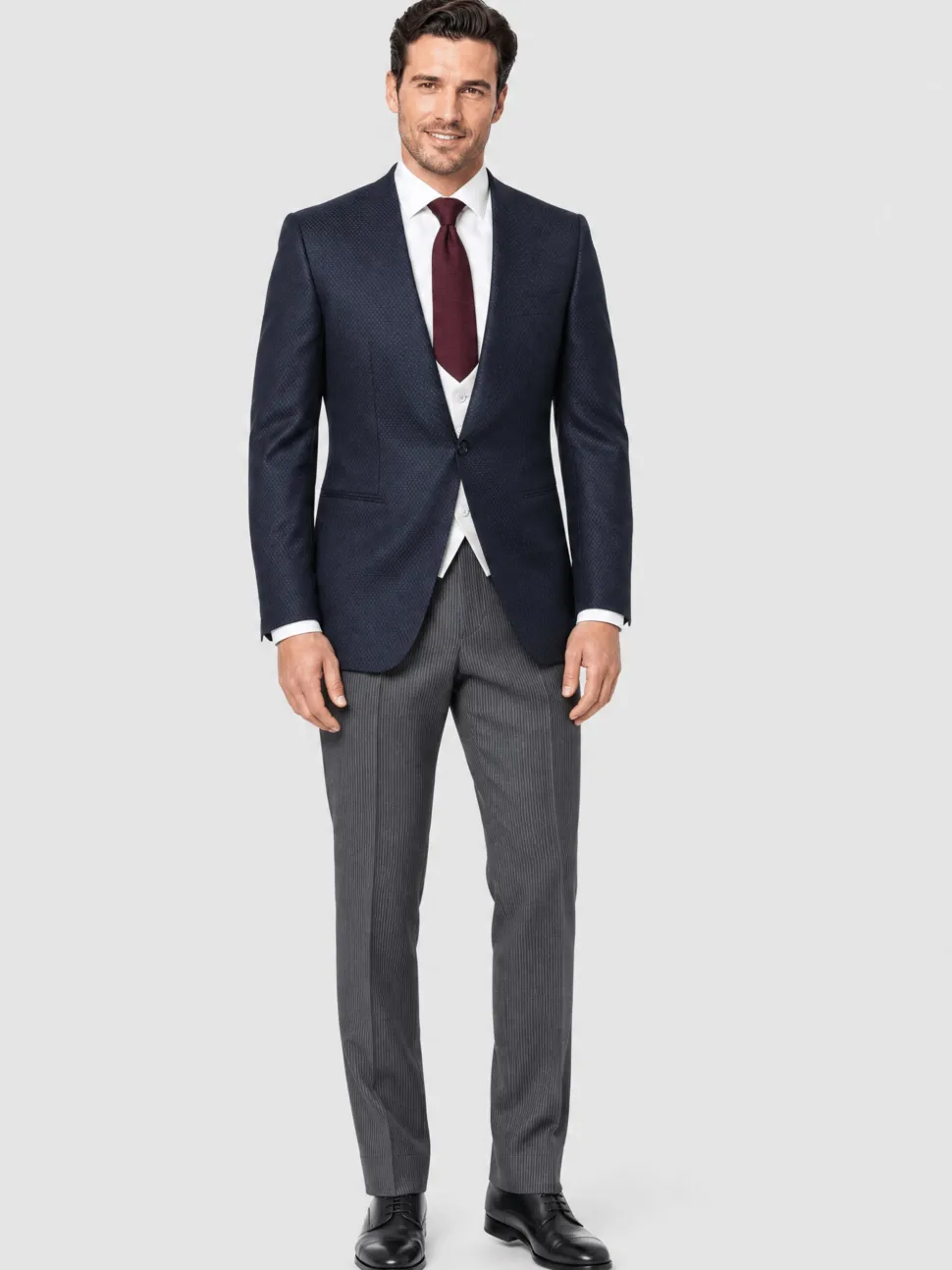 Corneliani Mens Black & Charcoal Multi-Pattern Fully-Canvassed No-Lapel Classic Fit 3-Piece Wool Silk Suit - 38L