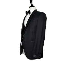 Corneliani Mens Black Mixed Pattern Fully-Canvassed Shawl Lapel Slim Fit 3-Piece Wool Tuxedo - 42R