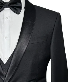 Corneliani Mens Black Mixed Pattern Fully-Canvassed Shawl Lapel Slim Fit 3-Piece Wool Tuxedo - 42R