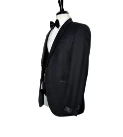 Corneliani Mens Black Mixed Pattern Fully-Canvassed Shawl Lapel Slim Fit 3-Piece Wool Tuxedo - 38R