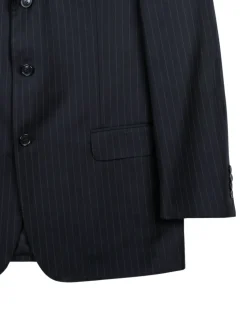 Corneliani Mens Black Pinstripe Fully-Canvassed Notch Lapels Classic Fit 3-Button Wool Suit - 46L