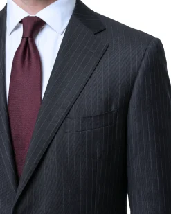 Corneliani Mens Black Pinstripe Fully-Canvassed Notch Lapels Classic Fit 3-Button Wool Suit - 46L