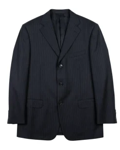 Corneliani Mens Black Pinstripe Fully-Canvassed Notch Lapels Classic Fit 3-Button Wool Suit - 46L