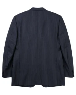 Corneliani Mens Black Pinstripe Fully-Canvassed Notch Lapels Classic Fit 3-Button Wool Suit - 46L