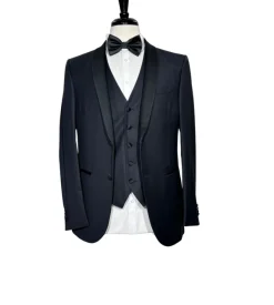 Corneliani Mens Black Textured Fully-Canvassed Shawl Lapel Classic Fit 3-Piece Wool Tuxedo - 40R