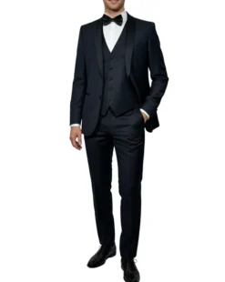 Corneliani Mens Black Textured Fully-Canvassed Shawl Lapel Classic Fit 3-Piece Wool Tuxedo - 40R