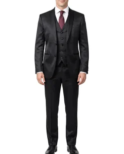 Corneliani Mens Black Textured Fully-Canvassed Shawl Lapel Classic Fit 3-Piece Tuxedo Suit - 36S