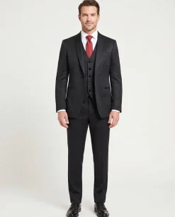 Corneliani Mens Black Textured Fully-Canvassed Shawl Lapel Classic Fit 3-Piece Tuxedo Suit - 36S