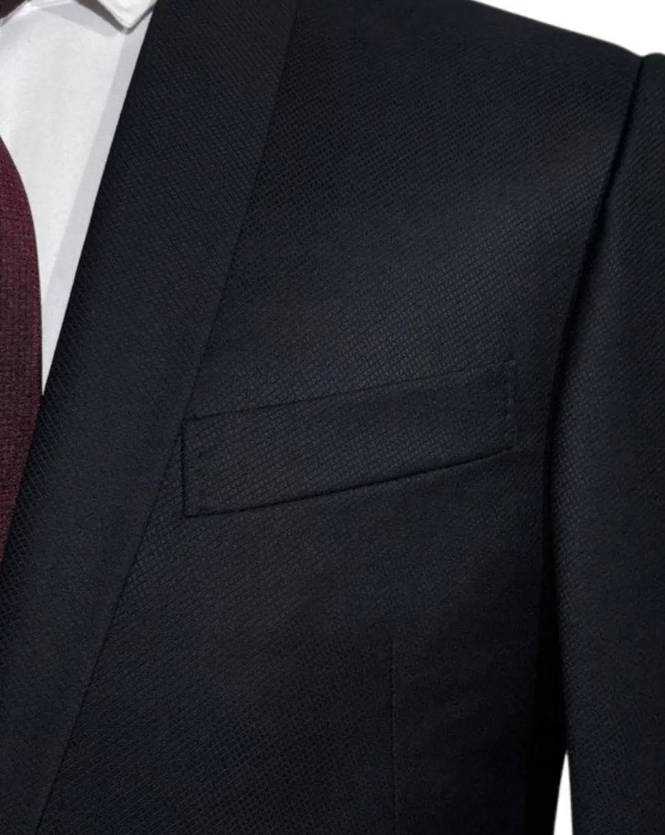 Corneliani Mens Black Textured Fully-Canvassed Shawl Lapel Slim Fit 3-Piece Wool Suit - 40R
