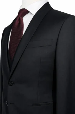 Corneliani Mens Black Textured Fully-Canvassed Shawl Lapel Slim Fit 3-Piece Wool Suit - 40R