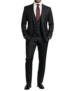 Corneliani Mens Black Textured Fully-Canvassed Shawl Lapel Classic Fit 3-Piece Wool Suit - 42R