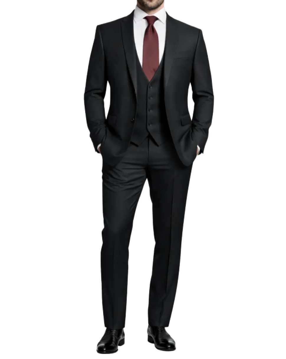 Corneliani Mens Black Textured Fully-Canvassed Shawl Lapel Classic Fit 3-Piece Wool Suit - 42R