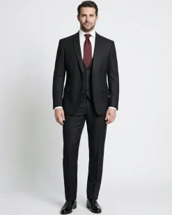 Corneliani Mens Black Textured Fully-Canvassed Shawl Lapel Classic Fit 3-Piece Wool Suit - 42R