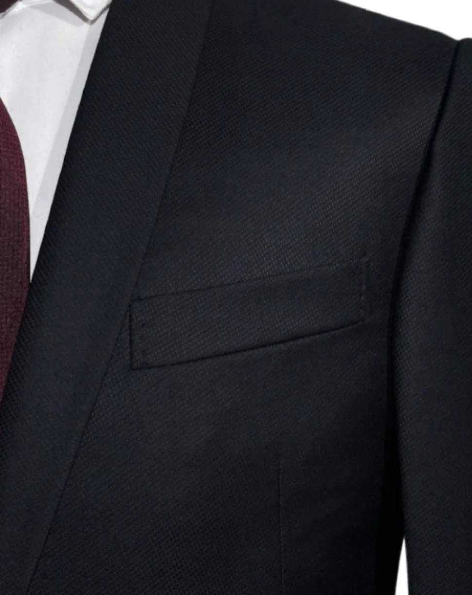 Corneliani Mens Black Textured Fully-Canvassed Shawl Lapel Classic Fit 3-Piece Wool Suit - 42R