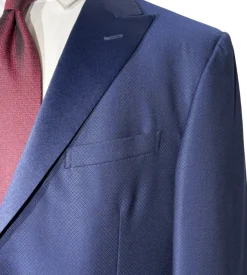 Corneliani Mens Blue Geometric Texture Fully-Canvassed Peak Lapel Slim Fit 3-Piece Wool Tuxedo - 44R