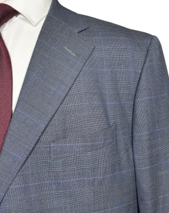 Corneliani Mens Blue Glen Plaid Fully-Canvassed Notch Lapels Classic Fit 2 Button Wool Suit - 48R