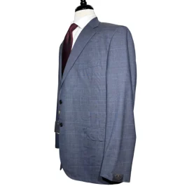 Corneliani Mens Blue Glen Plaid Fully-Canvassed Notch Lapels Classic Fit 2 Button Wool Suit - 48R