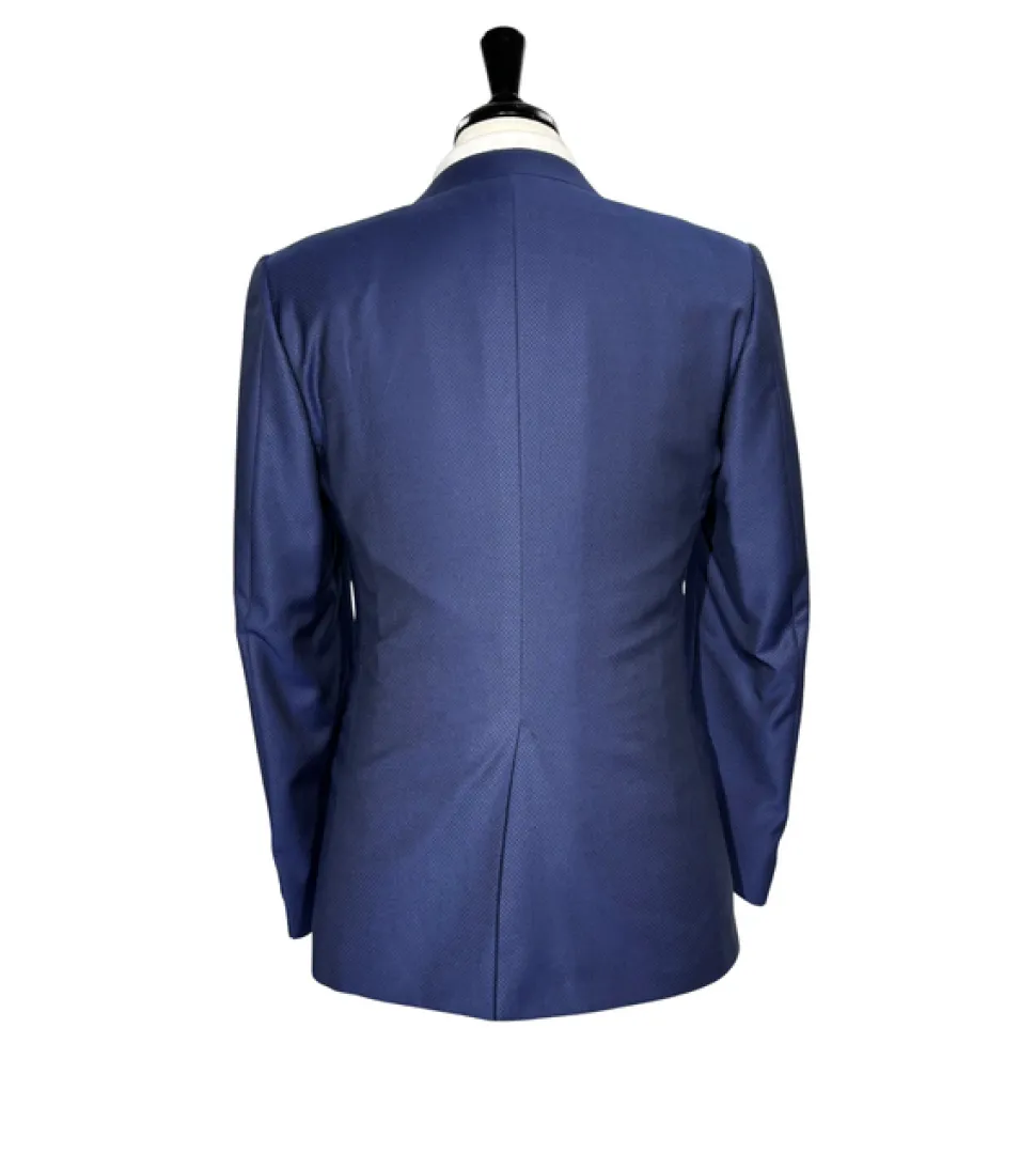 Corneliani Mens Blue Micro-Pattern Fully-Canvassed Peak Lapel Slim Fit 3-Piece Wool Tuxedo Suit - 38S