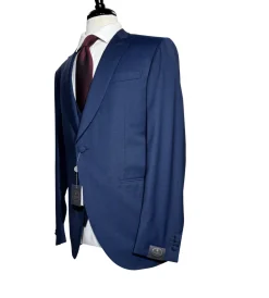 Corneliani Mens Blue Micro-Pattern Fully-Canvassed Peak Lapel Classic Fit 3-Piece Stretch Wool Suit - 42R