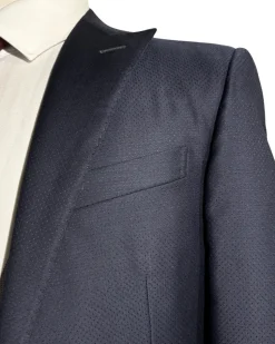 Corneliani Mens Blue Mixed Pattern Fully-Canvassed Peak Lapel Classic Fit 3-Piece Wool Suit - 36R