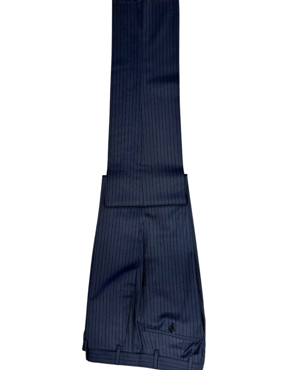 Corneliani Mens Blue Mixed Pattern Fully-Canvassed Peak Lapel Classic Fit 3-Piece Wool Suit - 36R