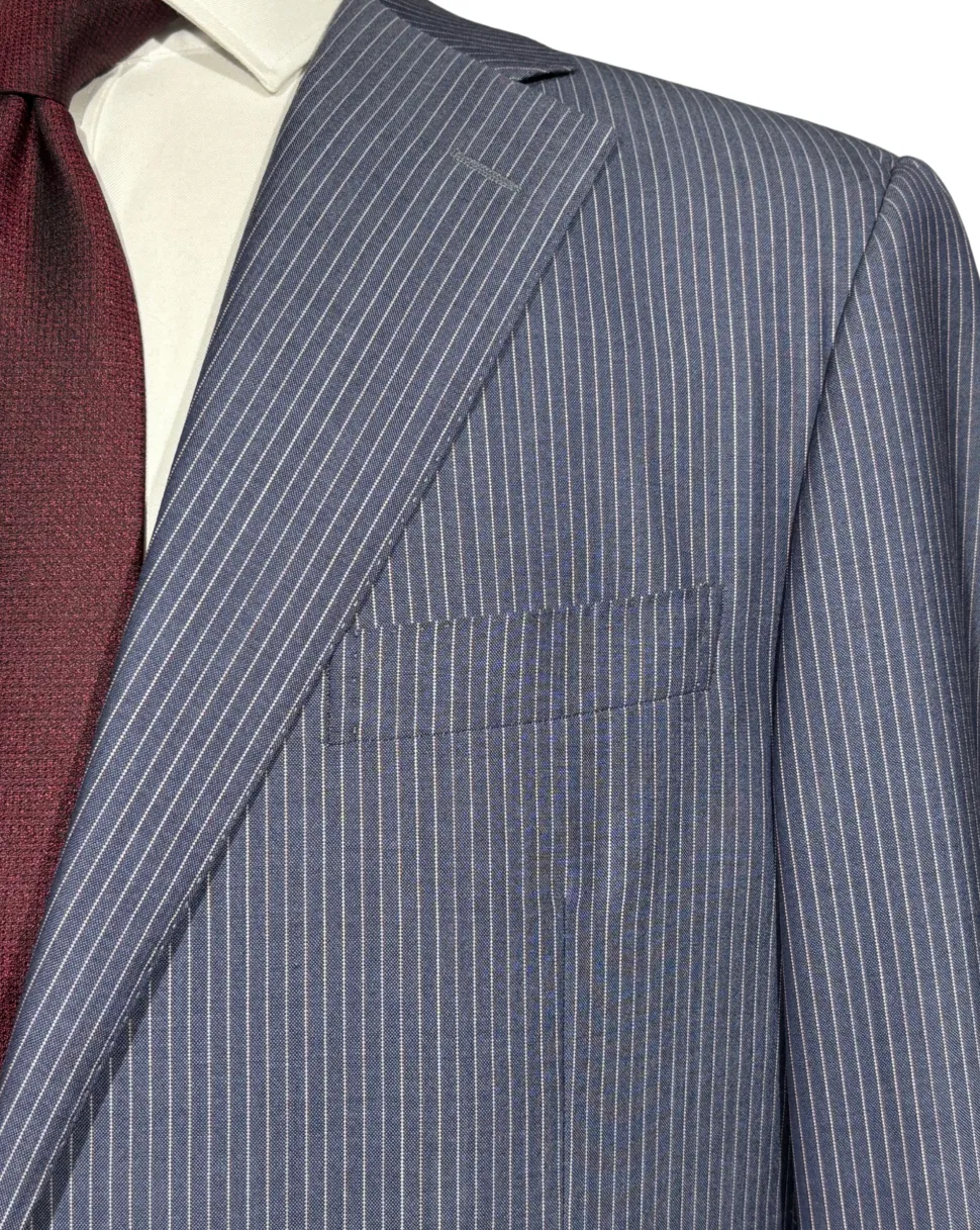 Corneliani Mens Blue Pinstripe Fully-Canvassed Notch Lapels Slim Fit 2 Button Wool Suit - 42L