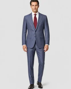 Corneliani Mens Blue Pinstripe Fully-Canvassed Notch Lapels Slim Fit 2 Button Wool Suit - 42L