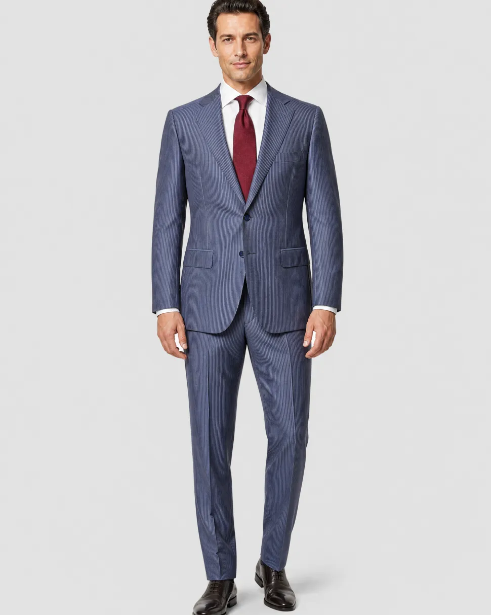 Corneliani Mens Blue Pinstripe Fully-Canvassed Notch Lapels Slim Fit 2 Button Wool Suit - 42L