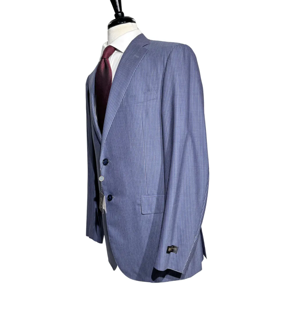 Corneliani Mens Blue Pinstripe Fully-Canvassed Notch Lapels Slim Fit 2 Button Wool Suit - 42L
