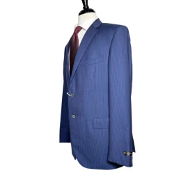 Corneliani Mens Blue Pinstripe Fully-Canvassed Notch Lapels Classic Fit 2 Button Wool Suit - 44L