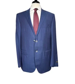 Corneliani Mens Blue Pinstripe Fully-Canvassed Notch Lapels Classic Fit 2 Button Wool Suit - 44L