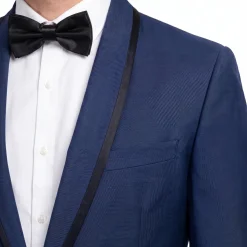 Corneliani Mens Blue With Black Trim Fully-Canvassed Shawl Lapel Slim Fit 3-Piece Wool Mohair Tuxedo - 44R