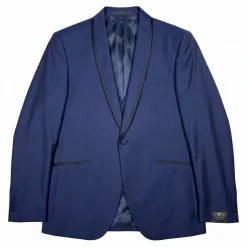 Corneliani Mens Blue With Black Trim Fully-Canvassed Shawl Lapel Slim Fit 3-Piece Wool Mohair Tuxedo - 44R