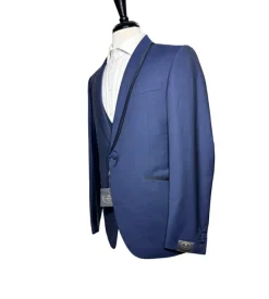 Corneliani Mens Blue With Black Trim Fully-Canvassed Shawl Lapel Classic Fit 3-Piece Wool Mohair Tuxedo Suit - 36S