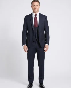 Corneliani Mens Dark Navy Blue Textured Fully-Canvassed Shawl Lapel Slim Fit 3-Piece Wool Tuxedo Suit - 42R