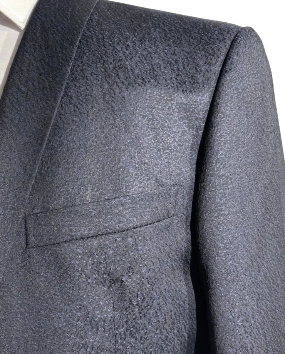 Corneliani Mens Dark Navy Blue Textured Fully-Canvassed Shawl Lapel Slim Fit 3-Piece Wool Tuxedo Suit - 42R