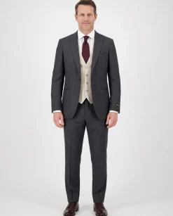 Corneliani Mens Gray and White Mixed Pattern Fully-Canvassed Peak Lapel Classic Fit 3-Piece Wool Suit - 36S