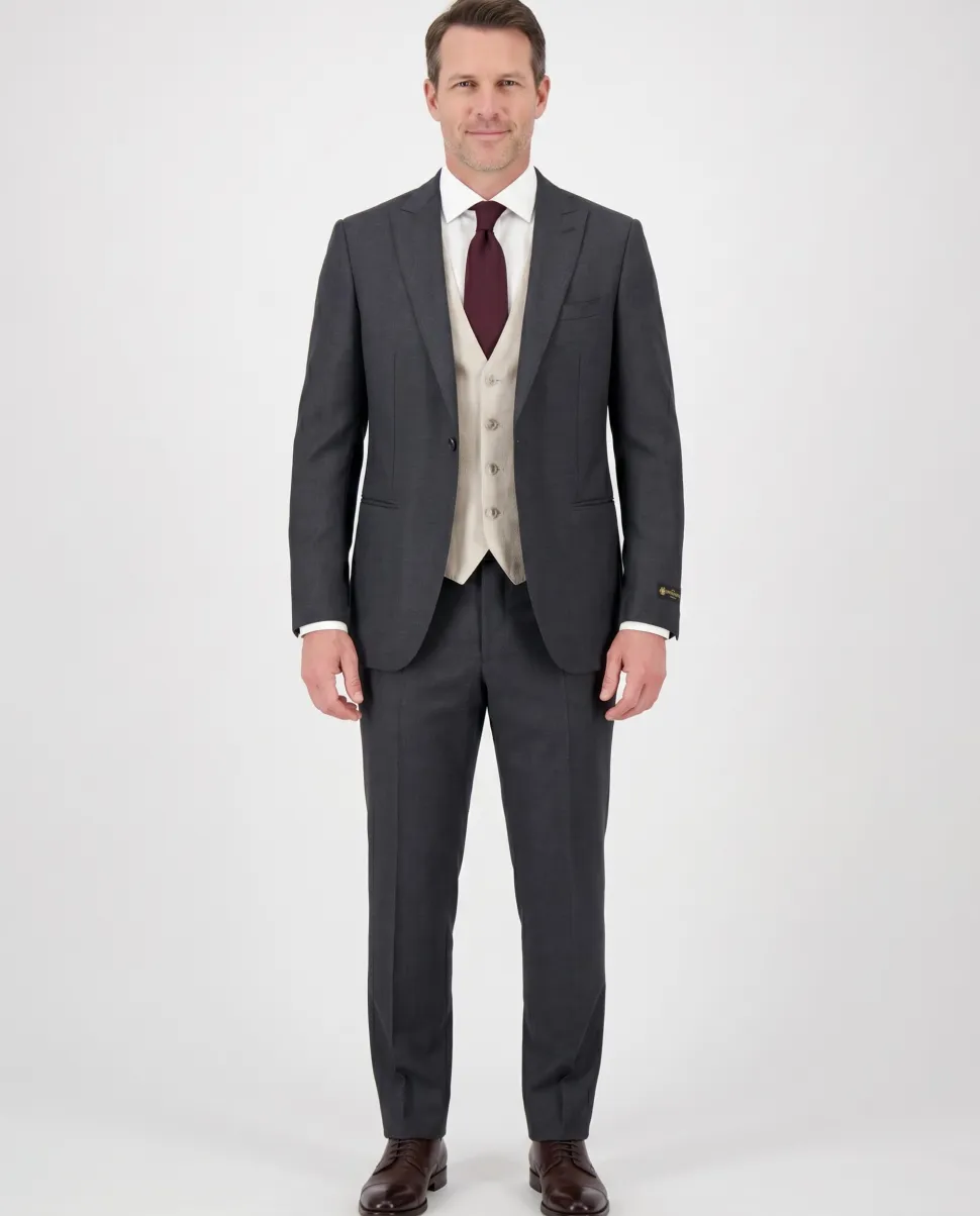 Corneliani Mens Gray and White Mixed Pattern Fully-Canvassed Peak Lapel Classic Fit 3-Piece Wool Suit - 36S