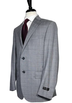 Corneliani Mens Gray Glen Plaid Fully-Canvassed Notch Lapels Classic Fit 2 Button Wool Suit - 40R
