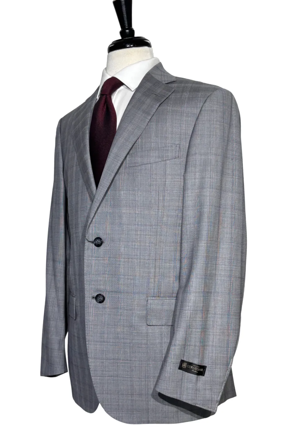 Corneliani Mens Gray Glen Plaid Fully-Canvassed Notch Lapels Classic Fit 2 Button Wool Suit - 40R