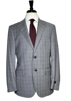 Corneliani Mens Gray Glen Plaid Fully-Canvassed Notch Lapels Classic Fit 2 Button Wool Suit - 40R