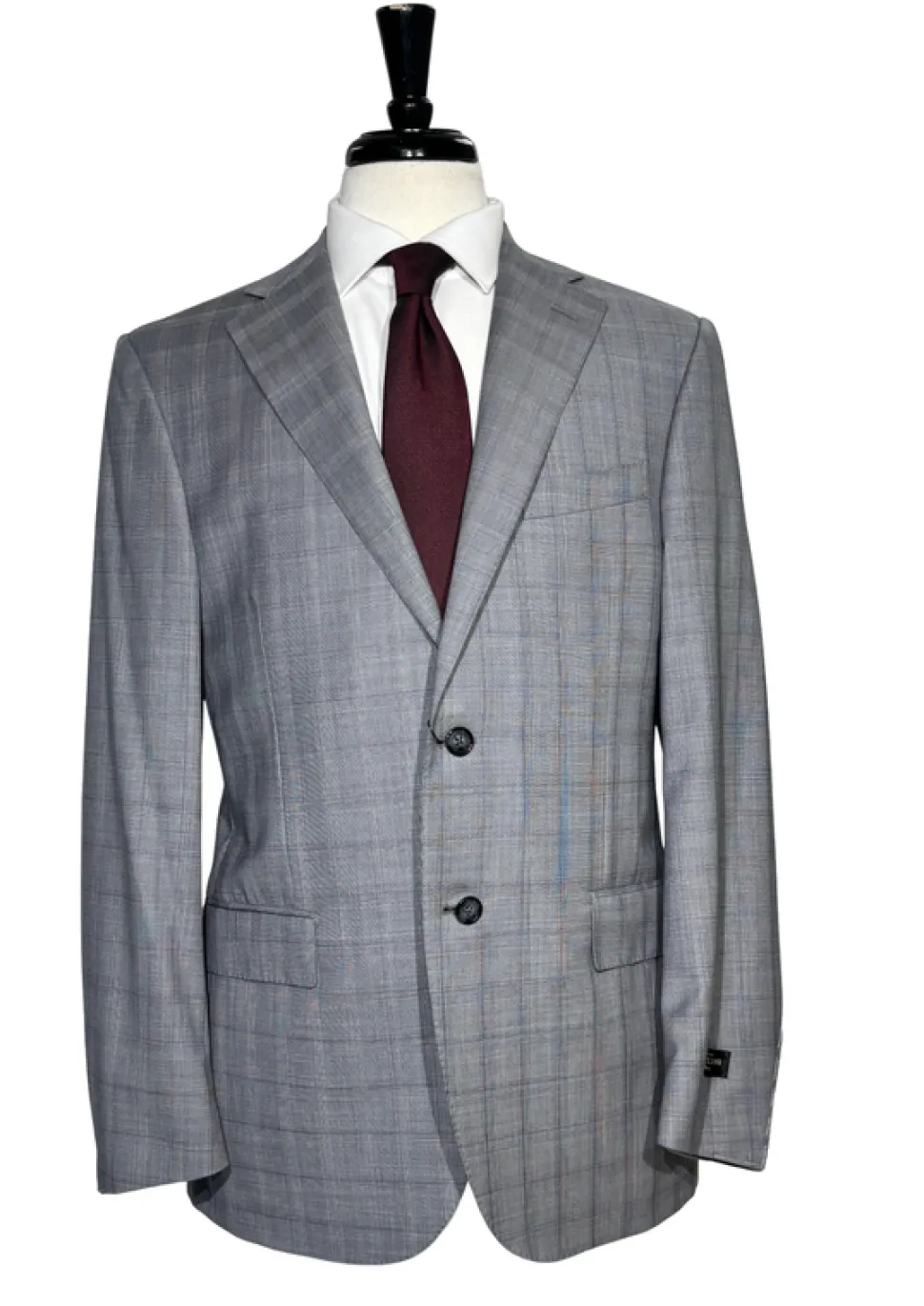 Corneliani Mens Gray Glen Plaid Fully-Canvassed Notch Lapels Classic Fit 2 Button Wool Suit - 40R