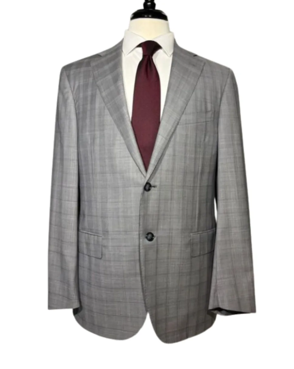 Corneliani Mens Gray Glen Plaid Fully-Canvassed Notch Lapels Classic Fit 2 Button Wool Suit - 40R