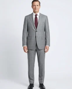 Corneliani Mens Gray Glen Plaid Fully-Canvassed Notch Lapels Classic Fit 2 Button Wool Suit - 40R