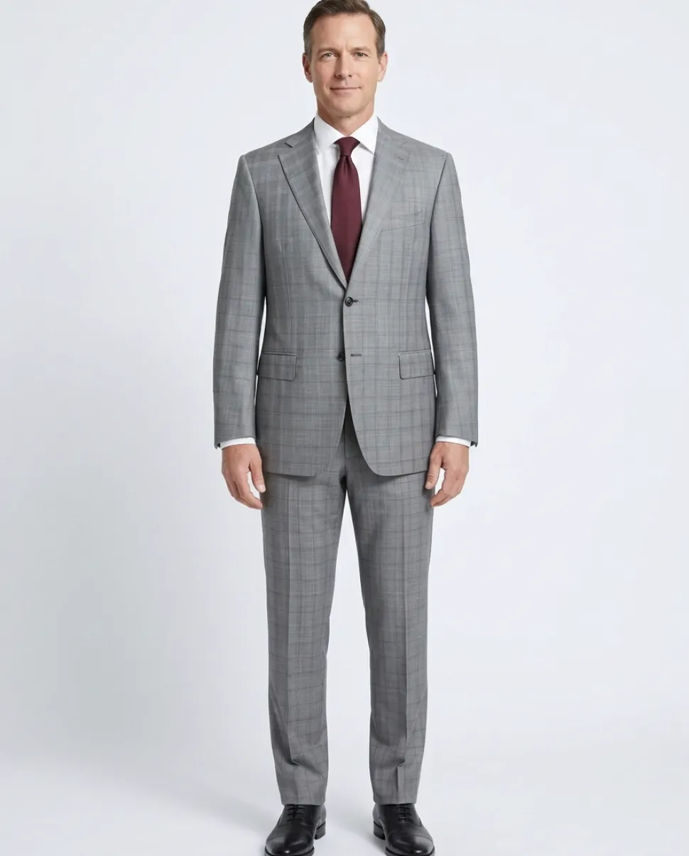 Corneliani Mens Gray Glen Plaid Fully-Canvassed Notch Lapels Classic Fit 2 Button Wool Suit - 40R