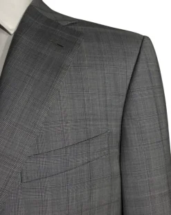 Corneliani Mens Gray Glen Plaid Fully-Canvassed Notch Lapels Classic Fit 2 Button Wool Suit - 40R