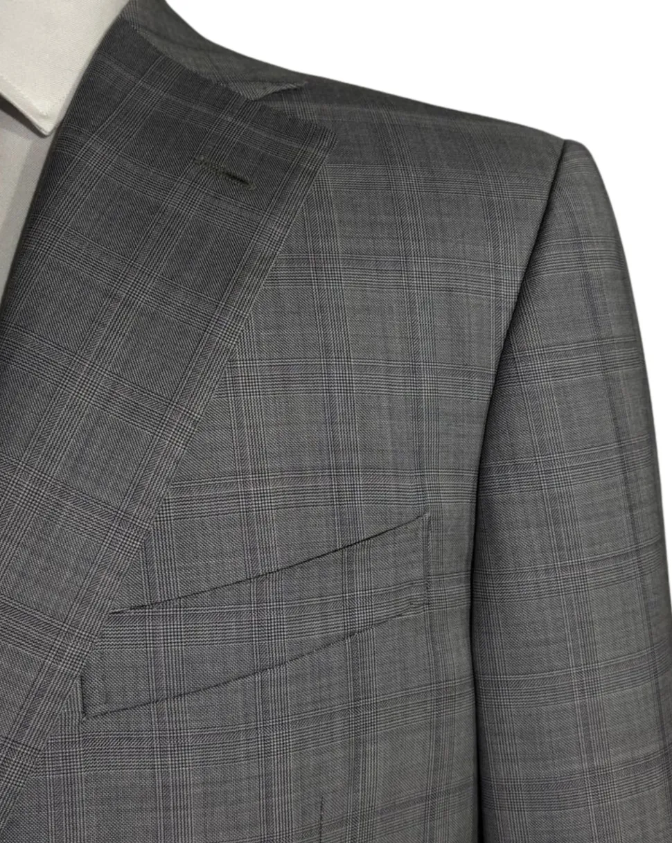 Corneliani Mens Gray Glen Plaid Fully-Canvassed Notch Lapels Classic Fit 2 Button Wool Suit - 40R
